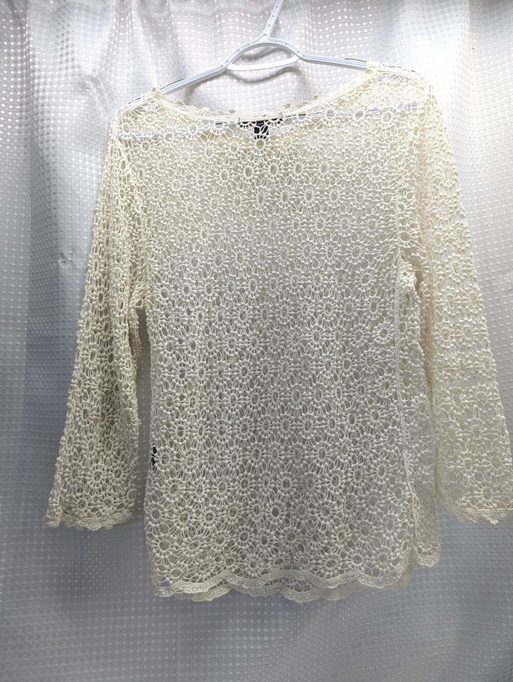Boho,Groovy, 70's,Retro Crocheted,Womens Long Sleeve Top,M,Beige.